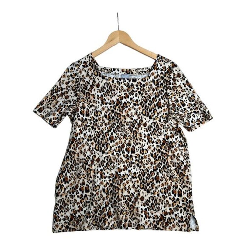 Chico's Jaguar-Print Square-Neck Half Sleeve Tunic size 1 (Medium) Tan/Black